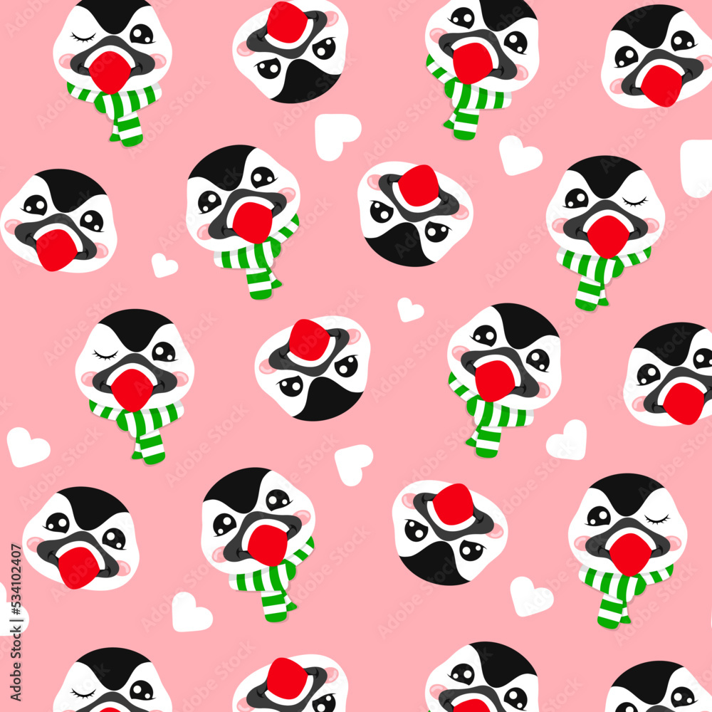 Cute puffin penguin, seamless pattern Cute puffin penguin, seamless pattern