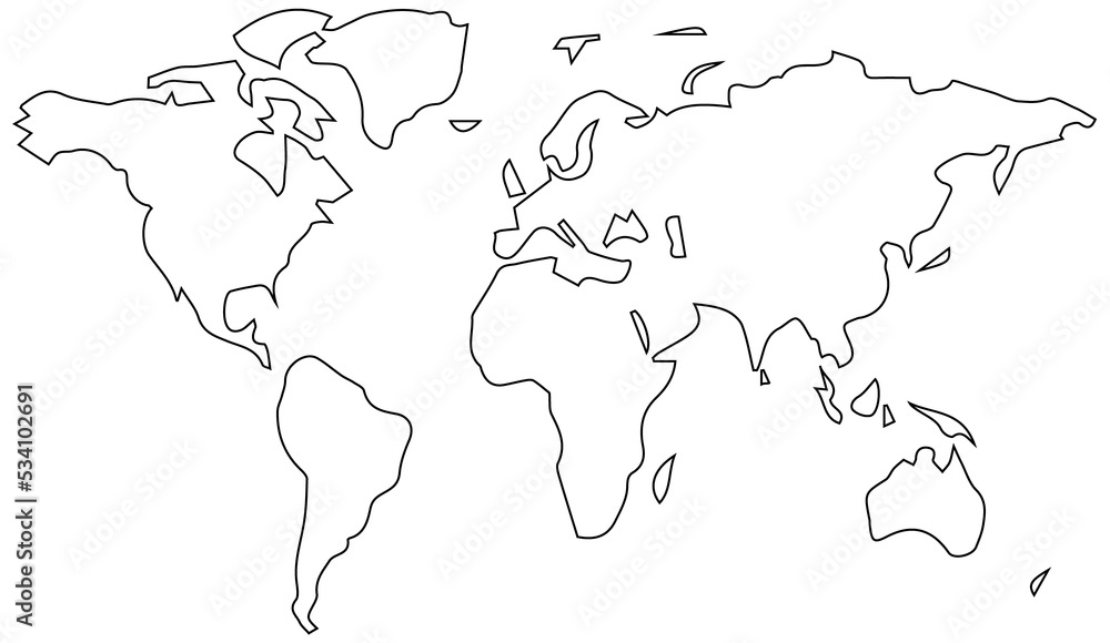 Simple world map line art PNG image