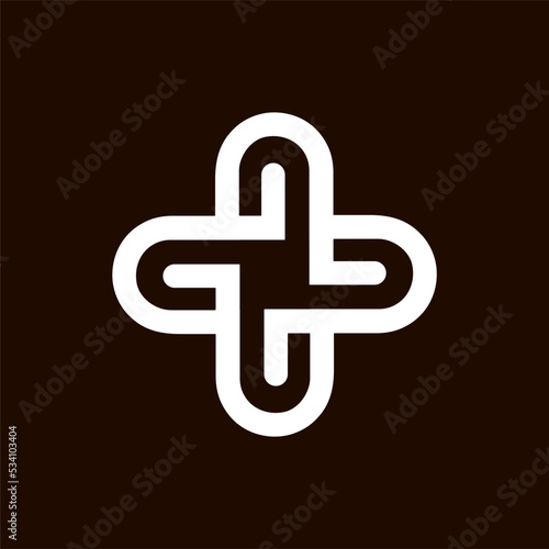Initial letter G, G4 or 4G logo template with geometric plus or cross symbol in flat design monogram symbol