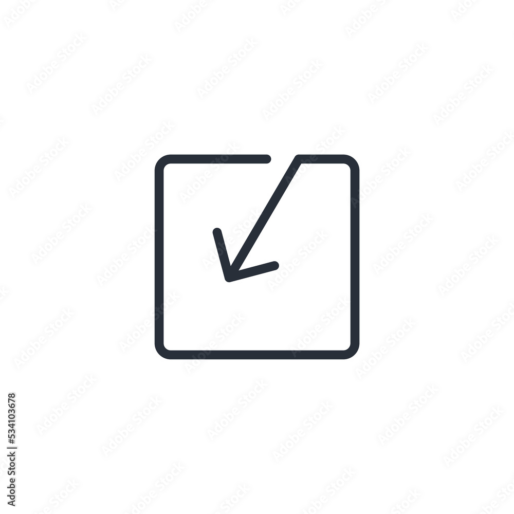 Square button back. Vector linear icon isolated on white background. Square button back. Vector linear icon isolated on white background.