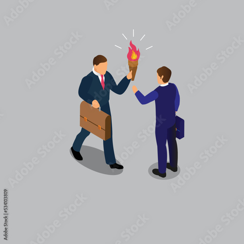 Successor plan, baton pass or transfer to new chosen leader isometric 3d vector illustration concept for banner, website, illustration, landing page, flyer, etc.