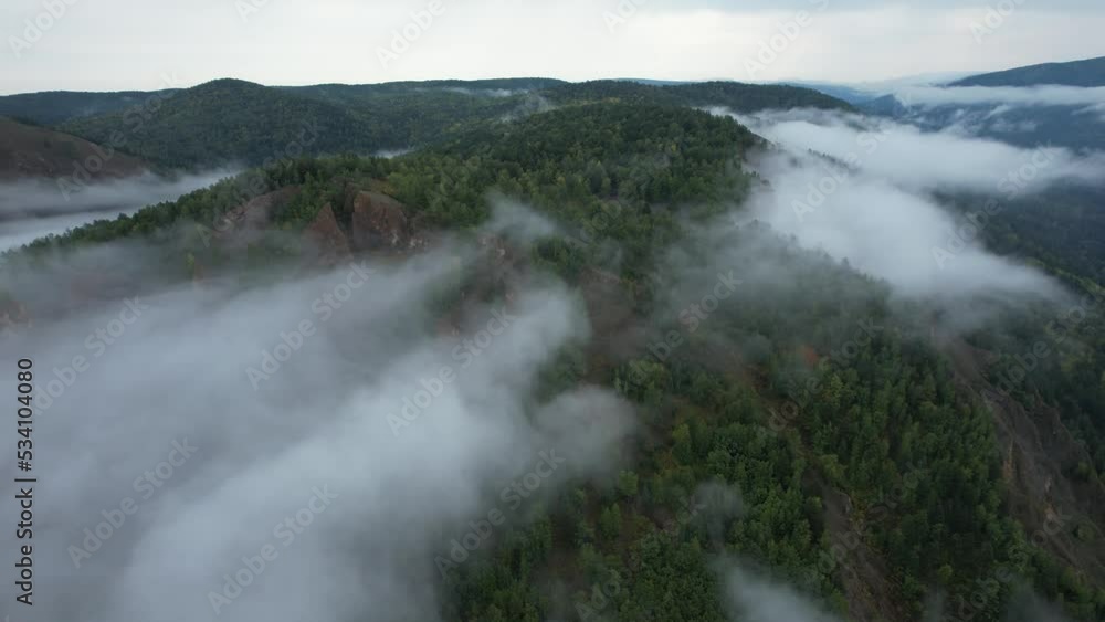 Flight over the national park, autumn landscape, aerial shot Flight over the national park, autumn landscape, aerial shot