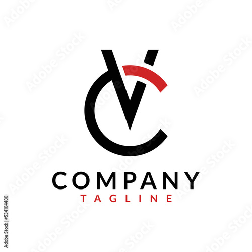monogram logo design letter cv or vc red black color