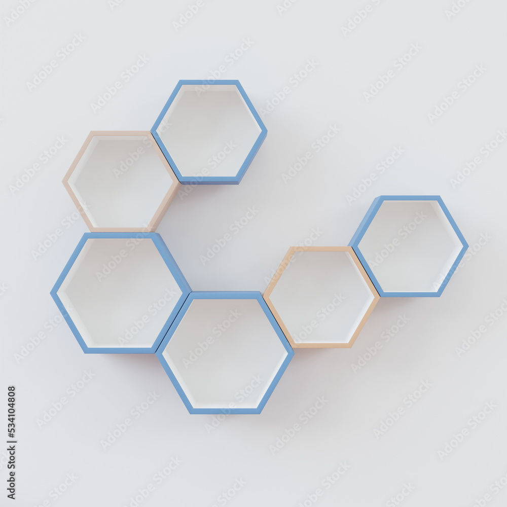 Hexagon wooden shelf, Minimal Japanese style. floating on the wall copy space hexagon, copy space. Hexagon wooden shelf, Minimal Japanese style. floating on the wall copy space hexagon, copy space.