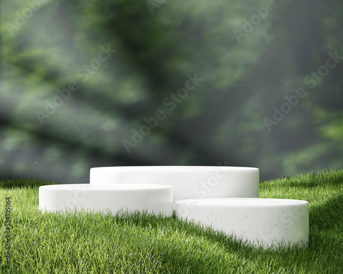 Cosmetic background for product presentation.minimal podium for fashion magazine,grass natural background,beauty and cosmetics product. 3d render illustration