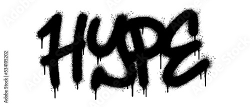 Spray Painted Graffiti Hype Word Sprayed isolated with a white background. graffiti font Hype with over spray in black over white. Vector illustration.