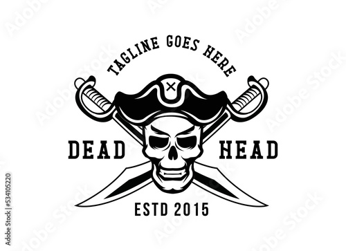 Dead head.Street style old label with skull. T- shirt design. Vector illustration photo