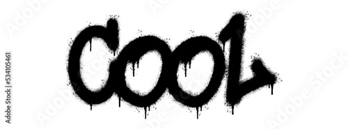 Spray Painted Graffiti Cool Word Sprayed isolated with a white background. graffiti font Cool with over spray in black over white. Vector illustration.