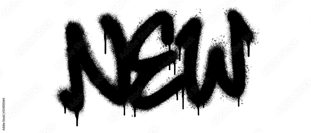 Spray Painted Graffiti New Word Sprayed isolated with a white background. graffiti font New with over spray in black over white. Vector illustration.