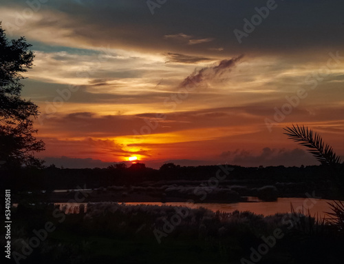 sunset over the river