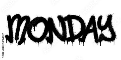Spray Painted Graffiti Monday Word Sprayed isolated with a white background. graffiti font Monday with over spray in black over white. Vector illustration.