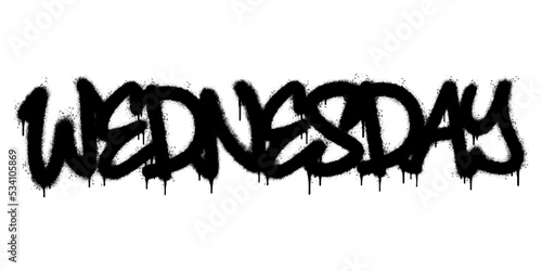 Spray Painted Graffiti Wednesday Word Sprayed isolated with a white background. graffiti font Wednesday with over spray in black over white. Vector illustration.