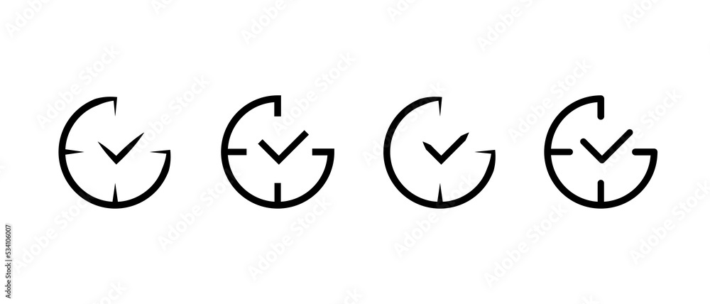 Check mark on clock icon. Clock icon in flat style - stock vector.