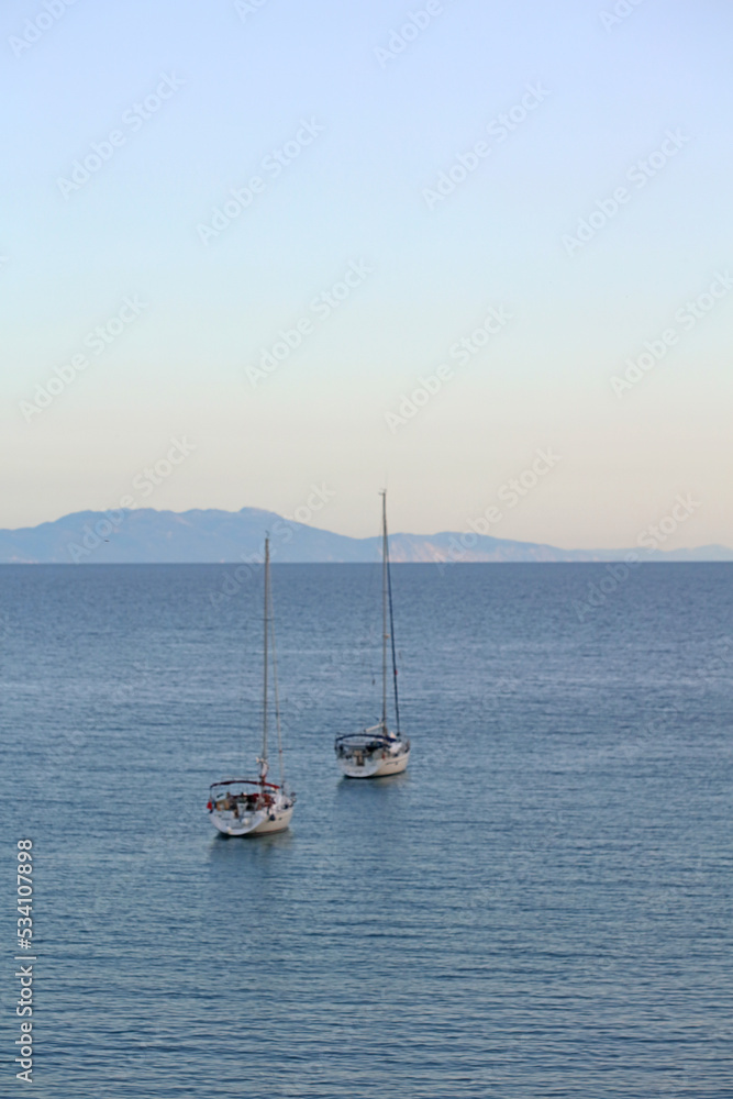 Beautiful blue Skala beach near Preveza summer Greek traveling modern background high quality big size print