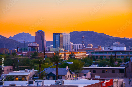 Sunset in Downtown Tucson on a clear day