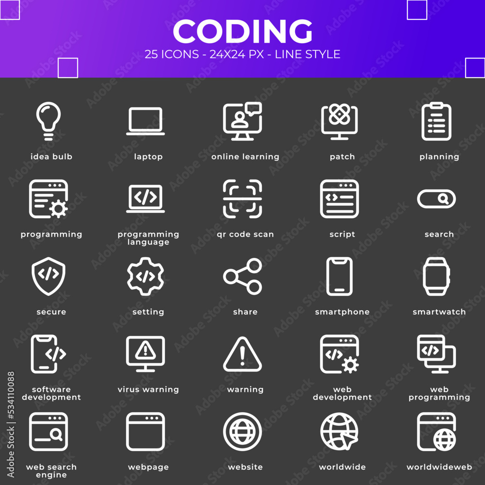 Coding Icon Pack With Black Color Coding Icon Pack With Black Color