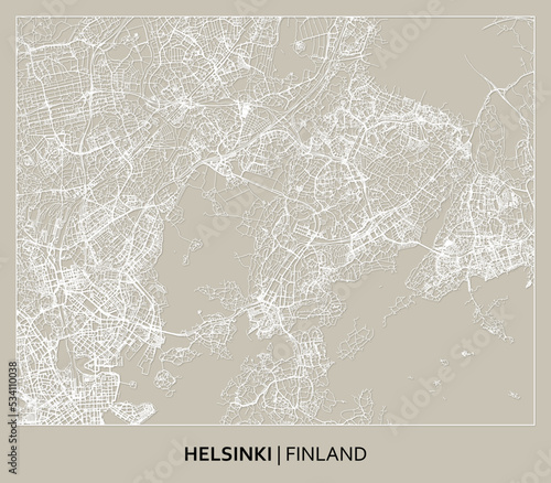 Helsinki (Uusimaa, Finland) street map outline for poster, paper cutting.