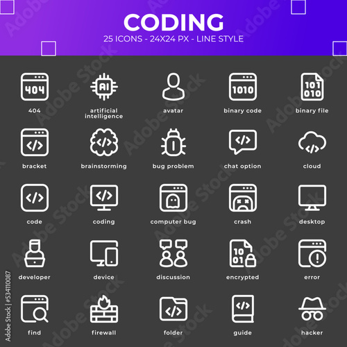 Coding Icon Pack With Black Color