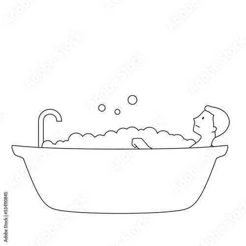 バスタブで入浴する男性のイラスト（白背景・ベクター・切り抜き）