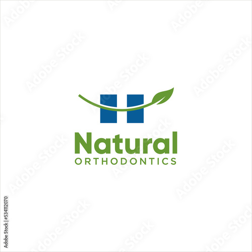 natural leaf orthodontic logo design,brace smile vector