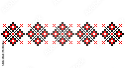 Embroidered good like old handmade cross-stitch ethnic Ukraine pattern. Ukrainian towel ornament, rushnyk called, vector.