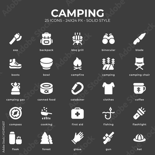 Camping Icon Pack With Black Color