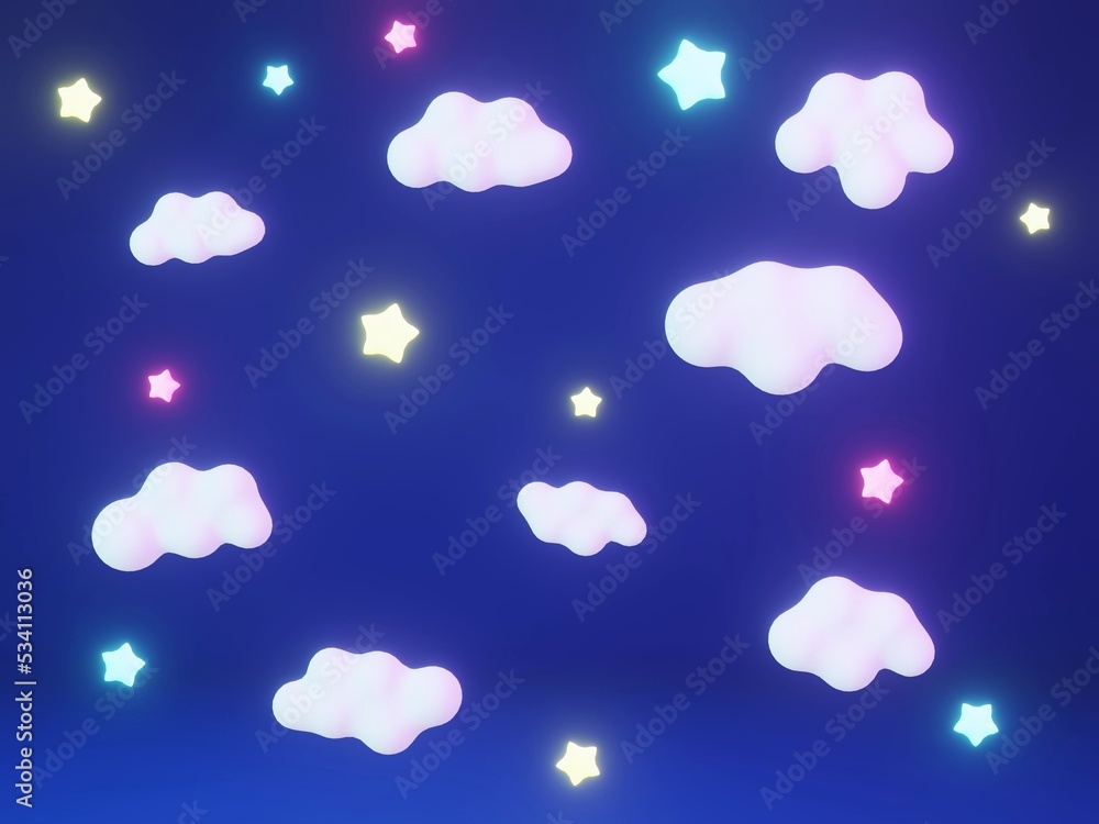 夜　雲　星　かわいい　背景