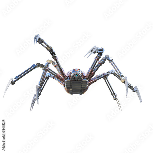 Mechanical Spider Artificial Intelligence. High resolution image isolated on transparent background. 3D Rendering, 3D Illustration, PNG.