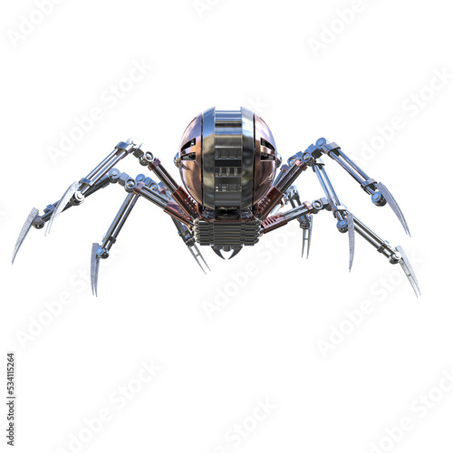 Fototapeta Naklejka Na Ścianę i Meble -  Mechanical Spider Artificial Intelligence. High resolution image isolated on transparent background. 3D Rendering, 3D Illustration, PNG.