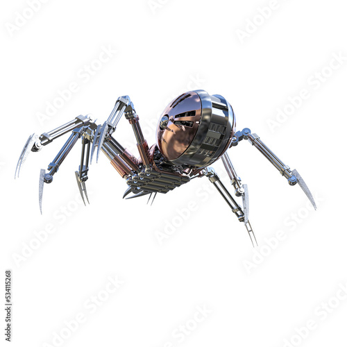 Mechanical Spider Artificial Intelligence. High resolution image isolated on transparent background. 3D Rendering, 3D Illustration, PNG.
