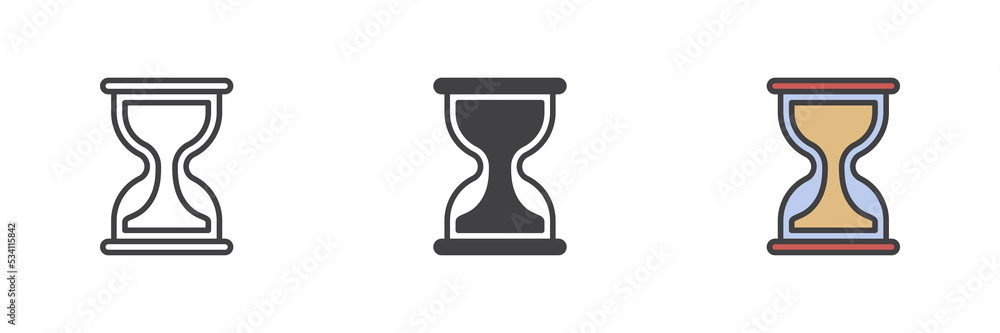 Hourglass, sand clock different style icon set. Hourglass, sand clock different style icon set.