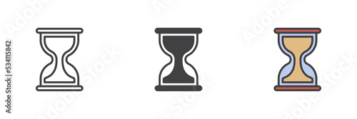 Hourglass, sand clock different style icon set.