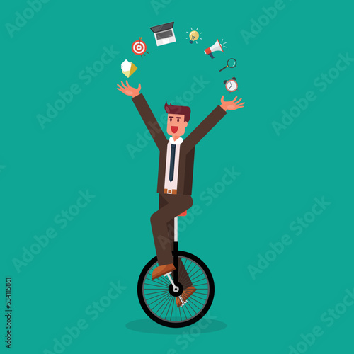 Businessman showing his skills on unicycle