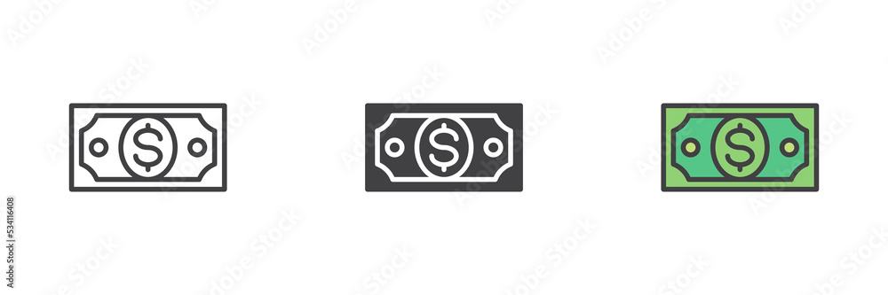 Dollar money different style icon set Dollar money different style icon set