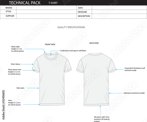 t-shirt template, t-shirt design, short sleeve shirt tech pack