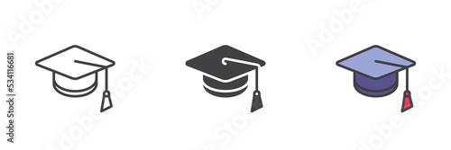 Graduation cap different style icon set