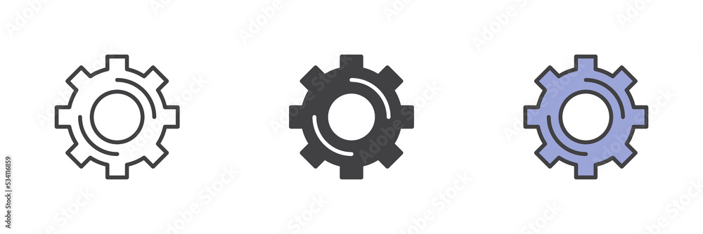 Gear setting different style icon set Gear setting different style icon set
