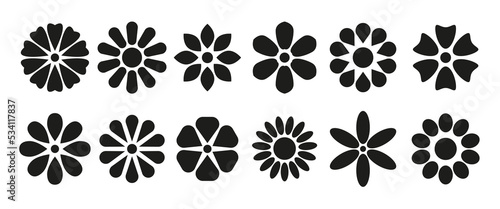 Fototapeta Naklejka Na Ścianę i Meble -  Abstract vector flowers silhouettes isolated. Floral geometric icon set
