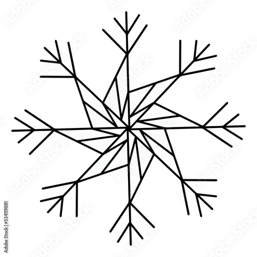 Vector illustration of a geometric minimalistic snowflake on a white isolated background. Abstract winter doodle for icons, decor and Christmas decorations