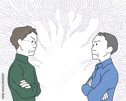 中年男性の喧嘩　睨み合い　不仲　対立　犬猿の仲　因縁　ご近所トラブル　背景あり