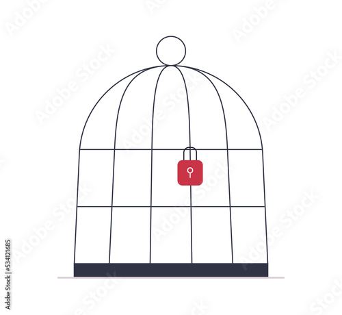 Caged creativity and imagination, mental pressure, stress, creators crisis flat vector illustration.
