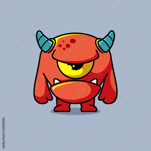 Angry monster Cartoon Illustration, funny, fictional Character. Premium vector. flat cartoon style