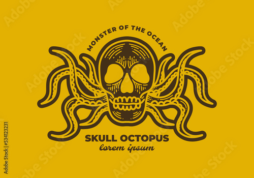 Vintage art design of a skull with octopus legs