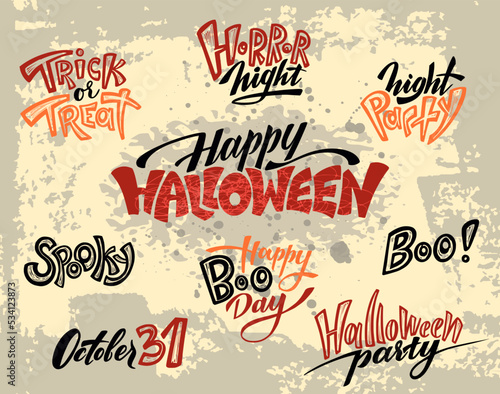 Set of vector Halloween handwritten phrases for design party invitations  flyers  posters