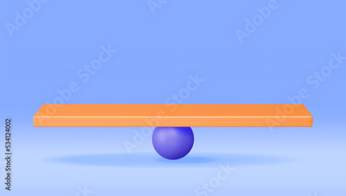 3D Seesaw Scales Isolated. Render Empty Weight Measuring Seesaw Scale in Equilibrium . Balanced Scales. Justice, Measurement, Decision, Choice and Balance concept. Vector Illustration