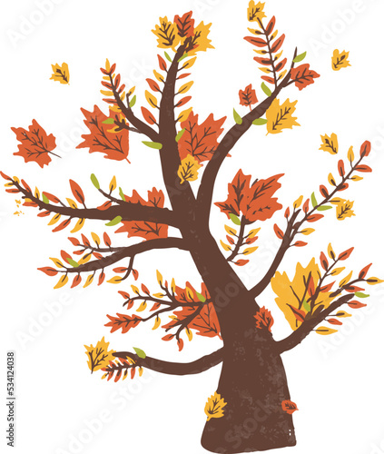 Cheerful Autumn Tree Hand Drawn Autumn Illustration