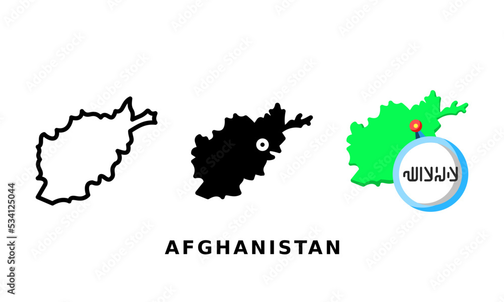 Afghanistan flag and country icon. With outline, glyph and flat styles