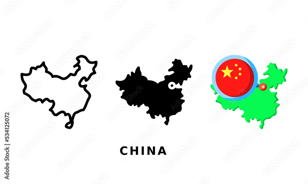 China flag and country icon. With outline, glyph and flat styles