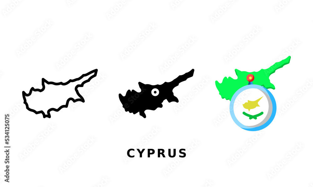 Cyprus flag and country icon. With outline, glyph and flat styles Cyprus flag and country icon. With outline, glyph and flat styles