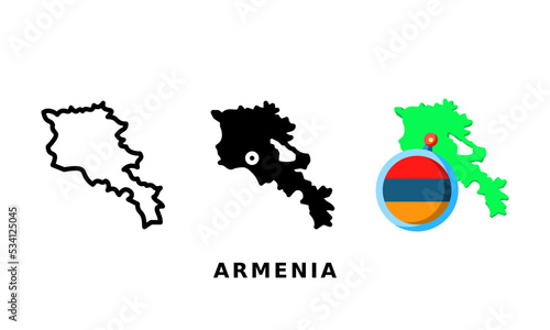 Armenian flag and country icon. With outline, glyph and flat styles